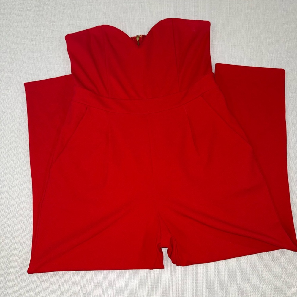 Express Vibrant Red Strapless Jumpsuit